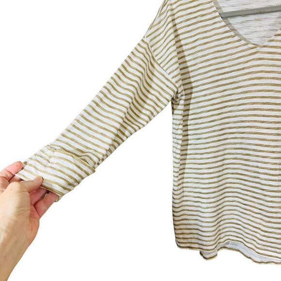 Chico’s Gold Sparkle Striped V-Neck Top Size XS - Picture 5 of 8